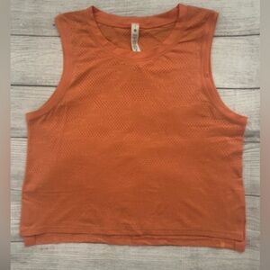 Lululemon Women’s 8 Train to Be Cropped Tank Top Perforated Mesh Coral Yoga Run